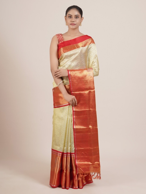 

Pothys Gold & Red Woven Design Zari Pure Silk Gadwal Saree