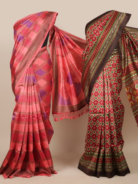 Pothys Pack of 2 Pink & Purple Jute Silk Saree