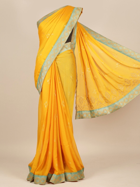 

Pothys Yellow & Sea Green Woven Design Zari Saree