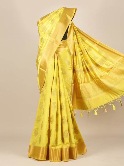 

Pothys Yellow & Gold-Toned Woven Design Zari Jute Silk Saree