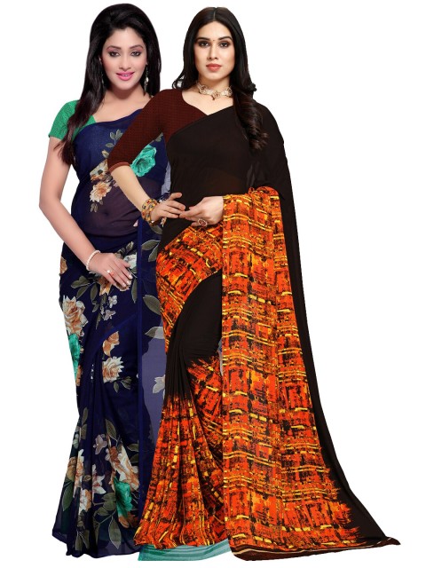 

KALINI Pack Of 2 Navy Blue & Green Floral Saree