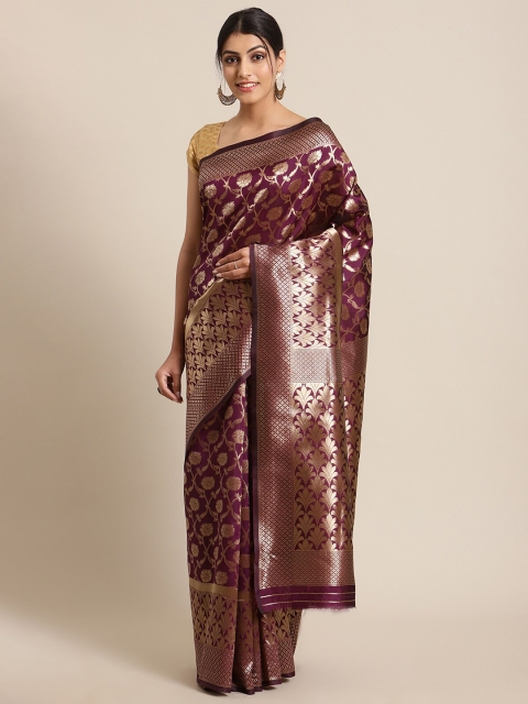 

KSUT Violet & Gold-Toned Ethnic Motifs Zari Pure Silk Banarasi Saree