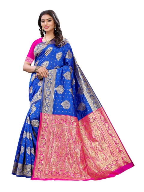 KALINI Blue & Pink Woven Design Zari Banarasi Saree