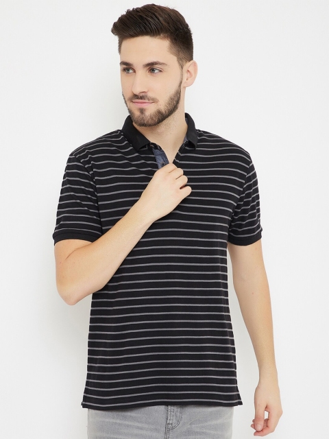 

HARBORNBAY Men Black Striped Polo Collar T-shirt