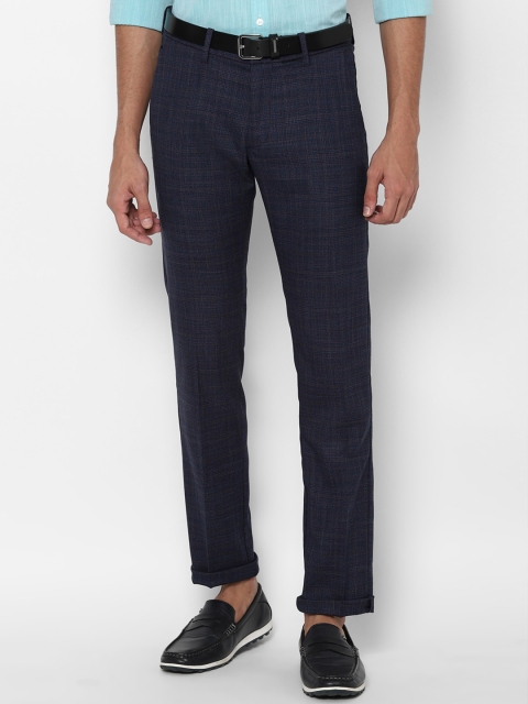 

Allen Solly Men Navy Blue Checked Slim Fit Regular Trousers