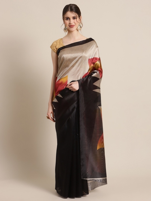 

KSUT Black & Cream-Coloured Floral Mysore Silk Saree