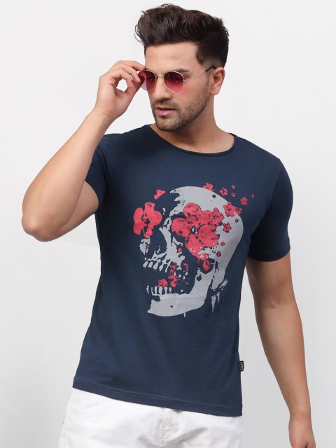 

Rigo Men Blue Floral Printed Applique Slim Fit T-shirt