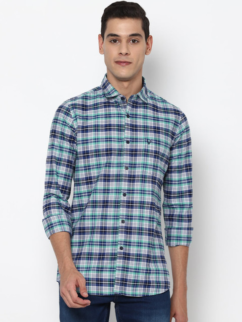 

Allen Solly Men Blue Checked Cotton Slim Fit Casual Shirt