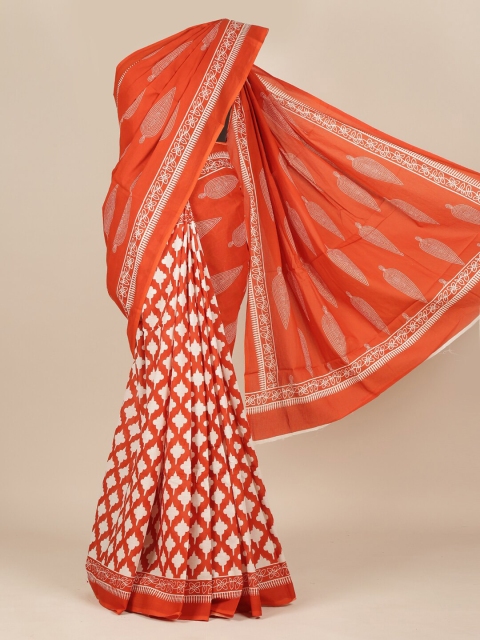 

Pothys Orange & White Ethnic Motifs Printed Pure Cotton Saree