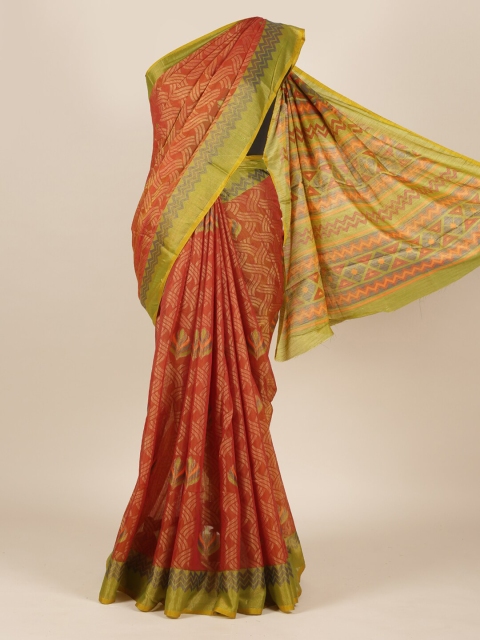 

Pothys Rust Brown & Green Zari Jute Silk Saree