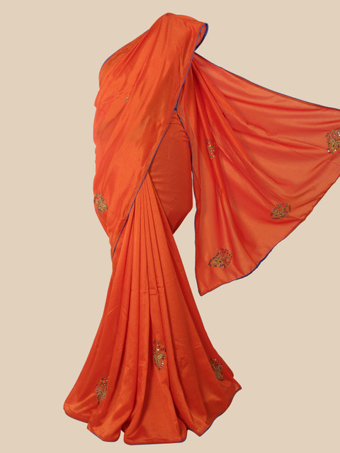 

Pothys Orange & Blue Embellished Beads and Stones Art Silk Saree