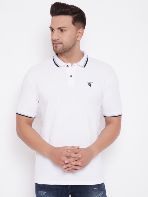 

HARBORNBAY Men White Polo Collar Cotton T-shirt