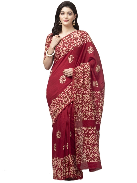 

KALINI Maroon & Cream-Coloured Floral Saree