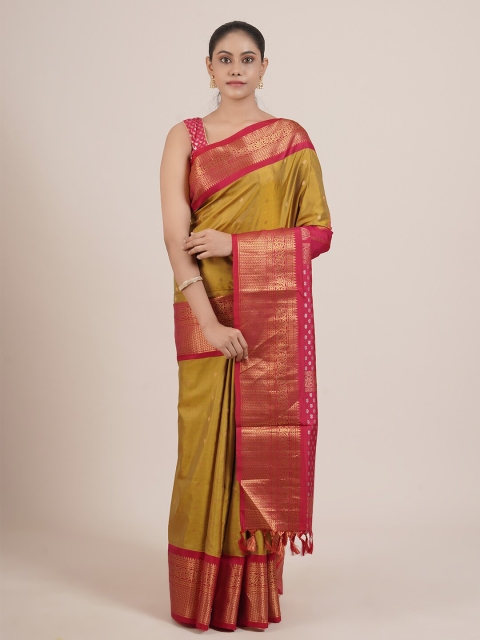 

Pothys Green & Pink Woven Design Pure Silk Gadwal Saree