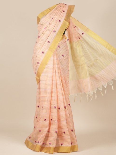 

Pothys Pink & Gold-Toned Floral Pure Cotton Saree
