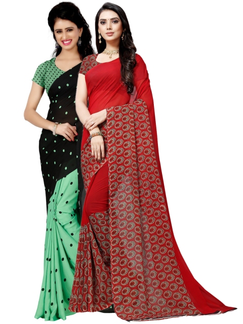 

KALINI Pack Of 2 Maroon & Black Ethnic Motifs Poly Georgette Saree