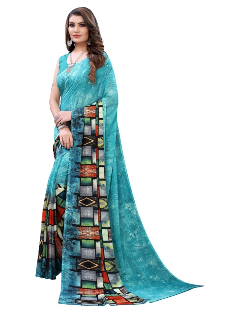 

KALINI Blue & Red Pure Georgette Saree