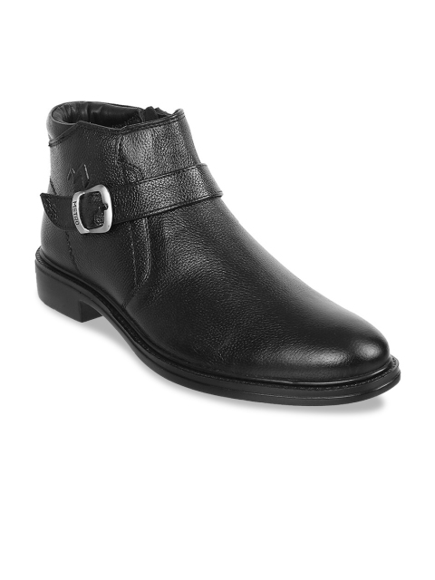 

Metro Men Black Solid Leather Formal Monks