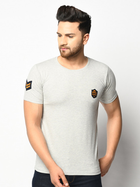 

ELEGANCE Men Grey Solid Round Neck T-shirt