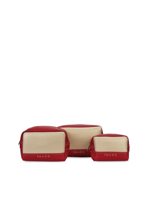 

IMARS Women Set Of 3 Red & Beige Solid Travel Accessory Pouch