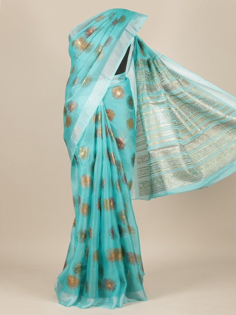 

Pothys Blue & Gold-Toned Floral Zari Jute Silk Saree