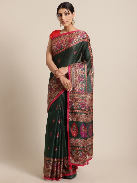 

KSUT Green & Purple Ethnic Motifs Linen Blend Saree