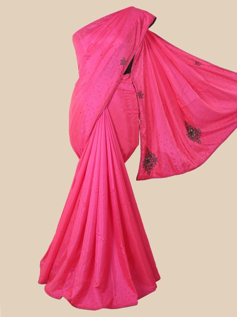 

Pothys Pink & Grey Embellished Beads and Stones Art Silk Saree