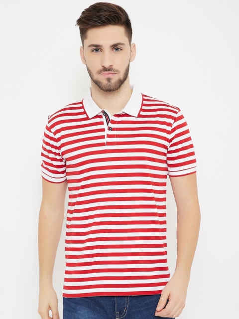 

HARBORNBAY Men Red & White Striped Polo Collar T-shirt
