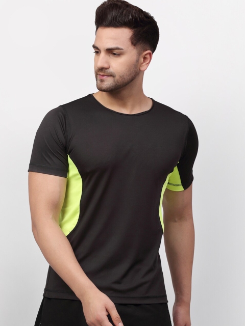 

Rigo Men Black Slim Fit Cut & Sew Training or Gym T-shirt