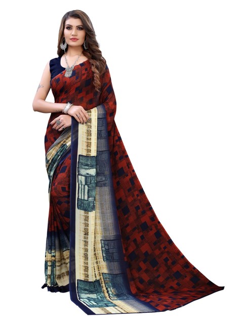 

KALINI Maroon & Blue Pure Georgette Saree