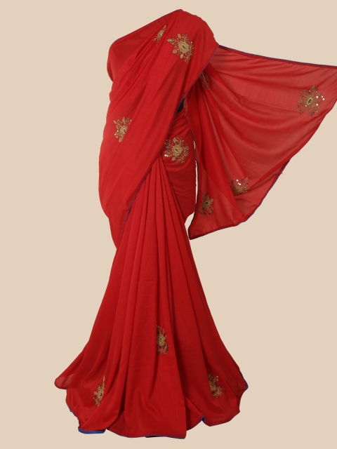 

Pothys Red & Navy Blue Embellished Beads and Stones Art Silk Saree