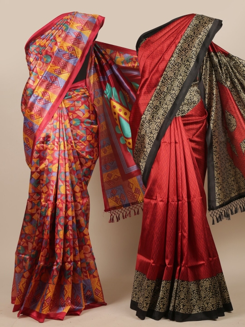 

Pothys Pack Of 2 Maroon & Black Ethnic Motifs Jute Silk Saree
