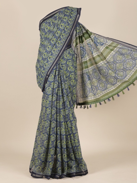 

Pothys Navy Blue & Green Ethnic Motifs Jute Silk Saree
