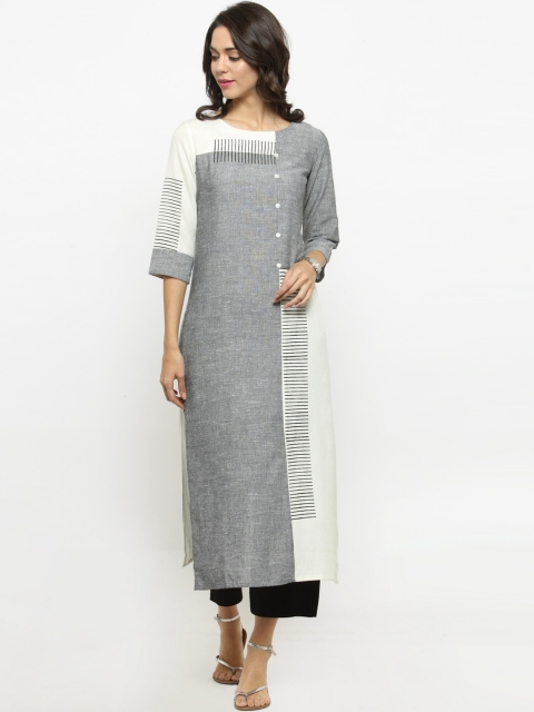 

Varanga Women Grey & White Checked Kurta
