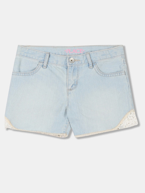 

The Childrens Place Girls Blue Washed Mid-Rise Denim Shorts