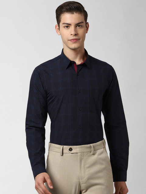 

Peter England Men Navy Blue Slim Fit Checked Casual Shirt