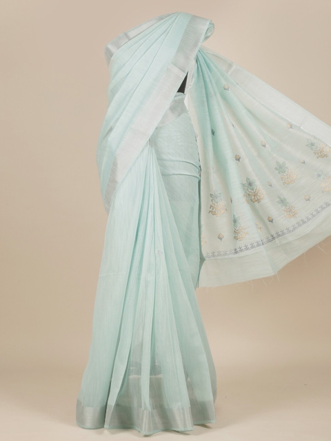 

Pothys Turquoise Blue & Silver Floral Pure Cotton Saree