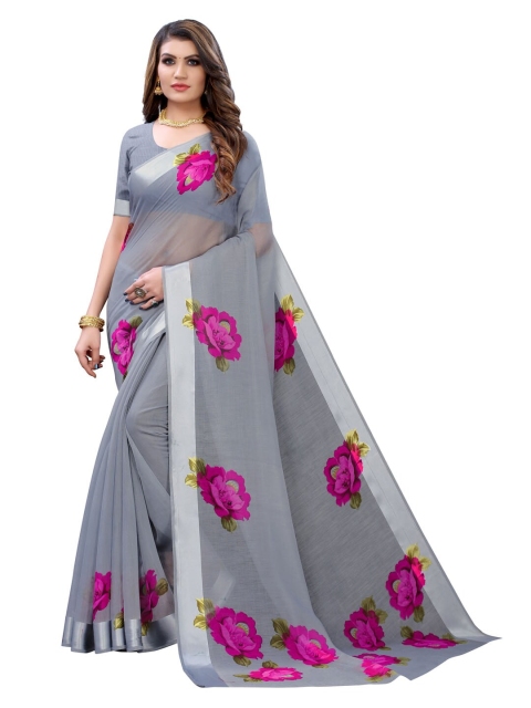 

KALINI Grey Polycotton Floral Saree