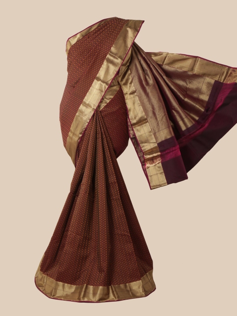

Pothys Brown & Gold-Toned Woven Design Zari Pure Silk Kanjeevaram Saree