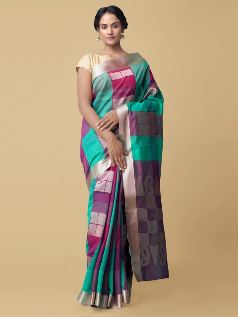 

Unnati Silks Multi Checked Zari Silk Cotton Baluchari Saree