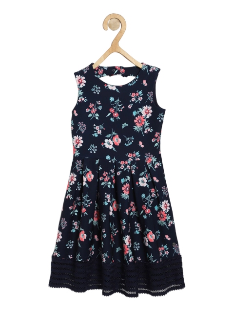

Allen Solly Girls Navy Blue & Green Floral Fit & Flare Dress