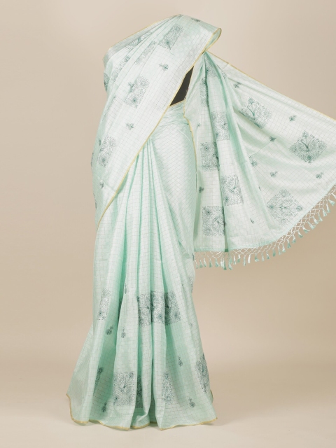 

Pothys Green & Gold-Toned Woven Design Jute Silk Saree
