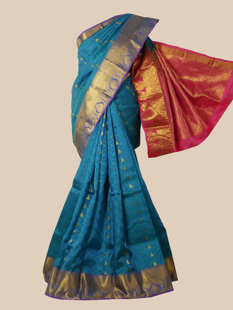

Pothys Blue & Pink Woven Design Zari Pure Silk Kanjeevaram Saree