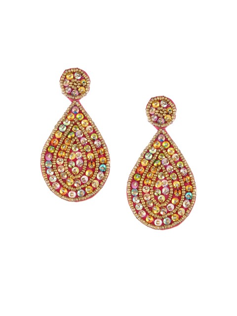 

Adwitiya Collection Gold & Pink Teardrop Shaped Drop Earrings