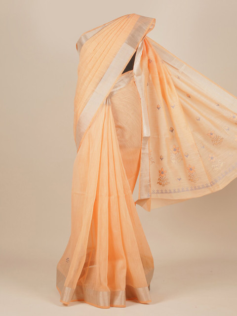 

Pothys Orange & Silver Embroidered Pure Cotton Saree