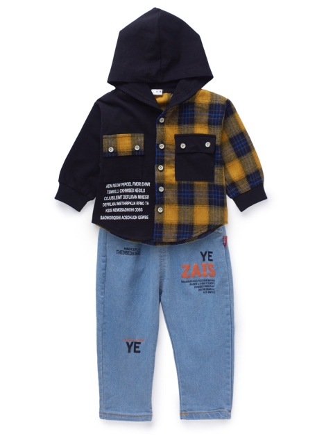 

Like A Boss Boys Navy Blue & Mustard Checked Shirt with Trousers