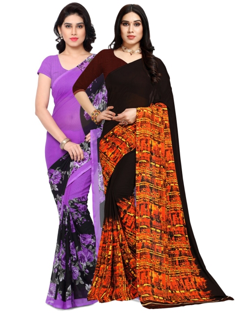 

KALINI Pack Of 2 Purple & Black Floral Sarees