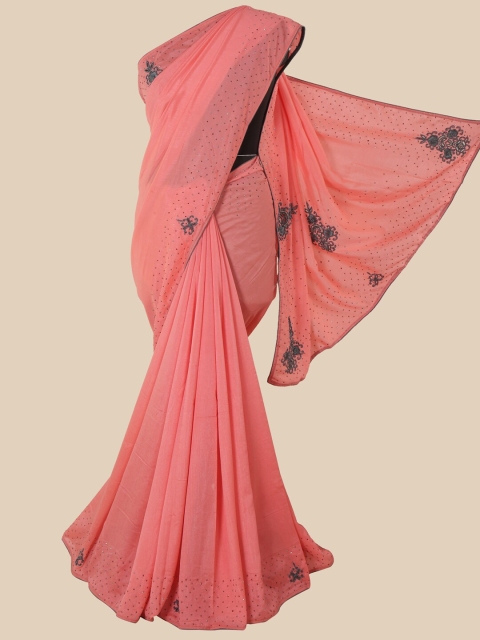

Pothys Pink & Grey Embellished Beads and Stones Art Silk Saree