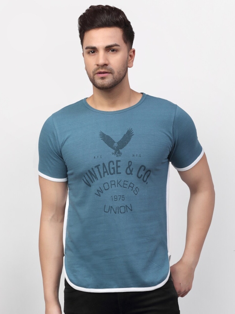 

Rigo Men Blue Typography Printed Slim Fit Cotton T-shirt