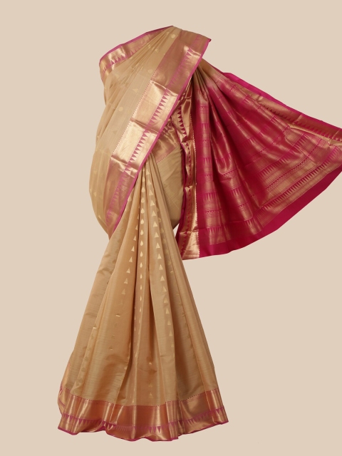 

Pothys Beige & Pink Zari Pure Silk Kanjeevaram Saree